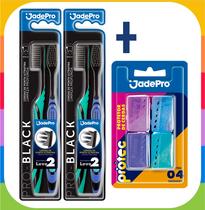 Kit 4 Escovas de Dente Pro Black Super Macias + 4 Protetores de Cerdas - JADEPRO