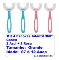 Kit 4 Escovas Dentes Infantil 360 Forma U Criança 2-12 Anos - Generic