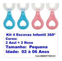 Kit 4 Escovas Dentes Infantil 360 Forma U Criança 2-12 Anos - Mave Formato