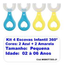 Kit 4 Escovas Dentes Infantil 360 Forma U Criança 2-12 Anos
