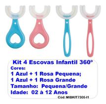 Kit 4 Escovas Dentes Infantil 360 Forma U Criança 2-12 Anos - Mave Formato