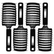 Kit 4 Escovas Raquete Vazada Curva Profissional Hairdo Cor Preta