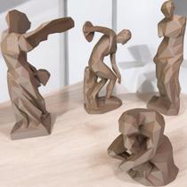 Kit 4 Escultura Geométrica Decorativa Bege