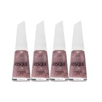 Kit 4 Esmalte Risqué Cor Granulado Rosé Glitter 8ml