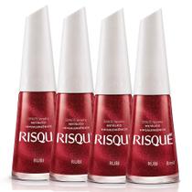 Kit 4 Esmalte Risqué Cor Rubi Hipoalergênico Metálico com 8ml