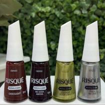 Kit 4 Esmalte Risque Nova Cor ChocoLight, Me Deixa Ameixa, Doura-Me Se For Capaz e Prata na Lata Kit 4 Esmalte Risque Nova Cor ChocoLight, Me Deixa Ameixa, Doura-Me Se For Capaz e Prata na Lata