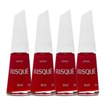 Kit 4 Esmalte Risqué Vermelho Cremoso Beijo 8ml