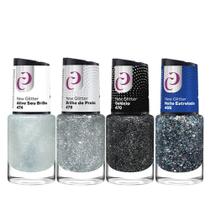 Kit 4 Esmaltes Coleção New Glitter Tom de Prata e Preto Cora Kit 4 Esmaltes Coleção New Glitter Tom de Prata e Preto Cora