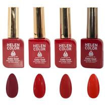 Kit 4 Esmaltes em Gel Helen Color 12ml Alta Duração e Brilho Intenso Vermelho