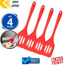 Kit 4 Espátula De Silicone Vazada Chapeiro Antiaderente Utensílio de Cozinha Restaurante Casa