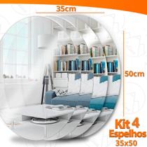 Kit 4 Espelho Adesivo Acrilico Oval 35x50cm Boa Nitidez Decorativo Sala Banheiro