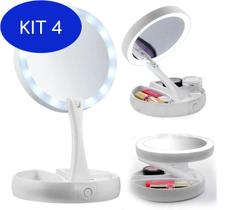 Kit 4 Espelho Porta Maquiagem Luz Led Portátil Aumento Tela