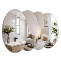 Kit 4 espelhos adesivos ovais autoadesivos decorativos parede plastico multiuso sem moldura banheiro quarto sala