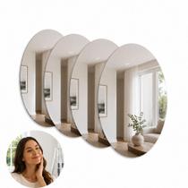 Kit 4 espelhos adesivos ovais decorativos parede plastico autoadesivo multiuso banheiro quarto sala sem furos