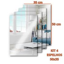 Kit 4 Espelhos Decorativo 50x35cm Retangular Com Adesivo Auto Colante Acrílico