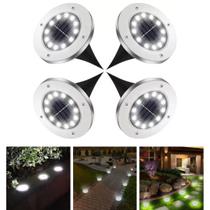 Kit 4 Espeto de jardim solar 12 leds fotocélula inox à prova dágua disco de iluminação spot para grama chão área externa