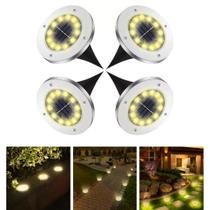 Kit 4 Espeto de jardim solar 12 leds fotocélula inox à prova dágua disco de iluminação spot para grama chão área externa