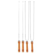 Kit 4 Espetos 70cm Preparo Churrasco Simples e Duplo Cabo Madeira Alumínio Mor