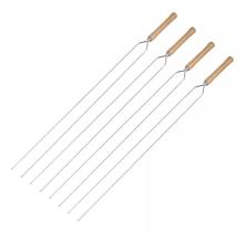 Kit 4 Espetos Duplo 75cm Churrasco Cabo Madeira Mor