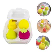 Kit 4 Esponja de Maquiagem Frutas Morango Pêra Limão Abacate Makeup Pó Base Contorno Blush Aplicar Esfumar