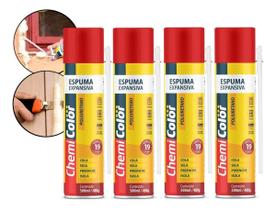 Kit 4 Espuma Expansiva Poliuretano Fácil Uso Geral ChemiColor 500ml 280G