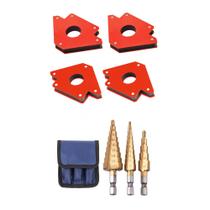 Kit 4 Esquadro Magnético 24Kg + 3 Brocas Escalonadas