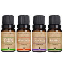 Kit 4 Essências Aromatizador 10ml - Morango, Lavanda, Bambu