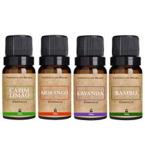 Kit 4 Essências Aromatizador 10ml - Morango, Lavanda, Bambu