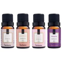 Kit 4 Essências Para Aromaterapia 10ml Peonia Garden, Violeta, Magnólia e Jasmin Branco