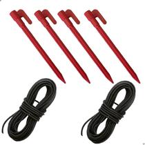 Kit 4 Estaca + Elástico p/ Gazebo Barracas Gancho Praia Camping Cor:Vermelho