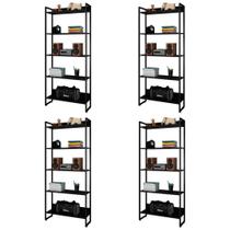 Kit 4 Estantes Livreiro Studio Industrial Preto Mpozenato