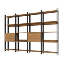 Kit 4 Estantes para Livros 2 Portas 20 Prateleiras Estilo Industrial Lâmina Mel/Preto - BRV Móveis