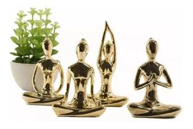 Kit 4 Estátuas Enfeite Decorativo Posições De Yoga - Dourado - Megagift