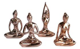 Kit 4 Estátuas Enfeite Decorativo Posições De Yoga Rosé Gold