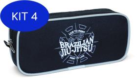 Kit 4 Estojo Ls Ee2053 Preto Bordado Brazilian Jiu-Jitsu - Ls Bolsas