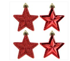 Kit 4 Estrela Vermelha 7 Cm Pendurar Árvore Natal Enfeite - Art Christmas