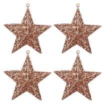Kit 4 Estrelas Decorativas Natal Glitter Vazado Rosê Gold 18cm - Magizi Kit 4 Estrelas Decorativas Natal Glitter Vazado Rosê Gold 18cm - Magizi