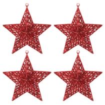 Kit 4 Estrelas Glitter Vazado Vermelha Natal Brilho 3D 18cm - Magizi Kit 4 Estrelas Glitter Vazado Vermelha Natal Brilho 3D 18cm - Magizi