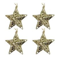 Kit 4 Estrelas Natal Tridimensional Arabesco Lisa Dourada 11cm - Magizi Kit 4 Estrelas Natal Tridimensional Arabesco Lisa Dourada 11cm - Magizi