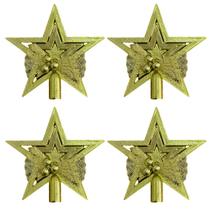 Kit 4 Estrelas Ponteira Dourada 13 Cm Árvore Natal Decoração - Art Christmas