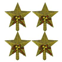 Kit 4 Estrelas Ponteira Dourada Laço 15 Cm Árvore Natal Em