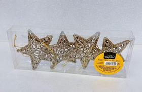 Kit 4 Estrelas Vazada Com Glitter Pendente Enfeite Para Árvore De Natal
