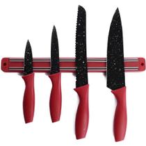 Kit 4 Facas Coloridas Conjunto Em Aço Inox Com Barra Magnética Cortes Carnes Pães Legumes Frutas Wincy