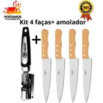 kit 4 facas de cozinha aço inox 5 mais amolador profissional