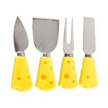 Kit 4 Facas Espátulas de Queijo Cabo Formato Queijo Aço Inox
