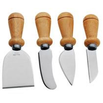 Kit 4 Facas para Queijos Inox Cabo Madeira Gourmet