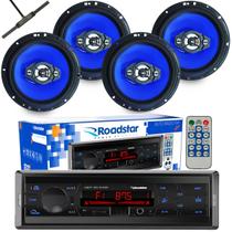 Kit 4 Falante 6 Pol + Radio Carro Mp3 Usb Bluetooth + Antena