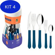 Kit 4 Faqueiro Inox 20 Peças Leme Cabo Azul Tramontina