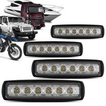 Kit 4 Faróis de Milha Retangular Slim Universal 6 LEDs 18W 12/24V Carro Moto Caminhão Jeep Off-Road