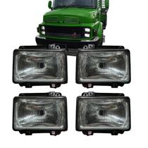 Kit 4 Farois Dianteiro Caminhão Mb Benz 1113 1313 1513 1519 1524 2019 2213 2219 1929 1932 1933 1934 Cara preta Aro Preto
